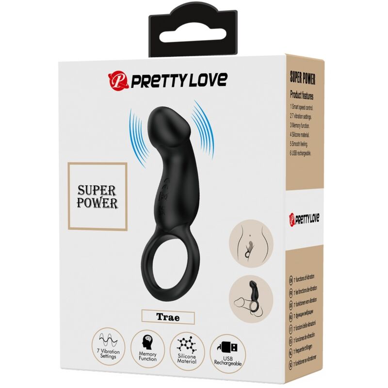 Vibracijski obroček za penis Pretty Love - Trae, črna