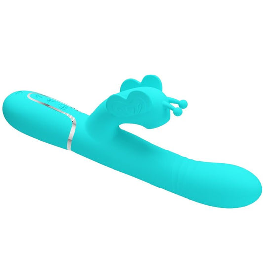 PRETTY LOVE - VEČNAMENSKI ZAJČJI VIBRATOR 4 V 1 METULJ AQUA GREEN