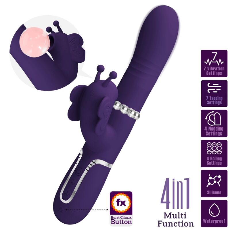 LEPA LJUBEZEN - VEČNAMENSKI ZAJČJI VIBRATOR 4 V 1 METULJČEK VIJOLIČNI