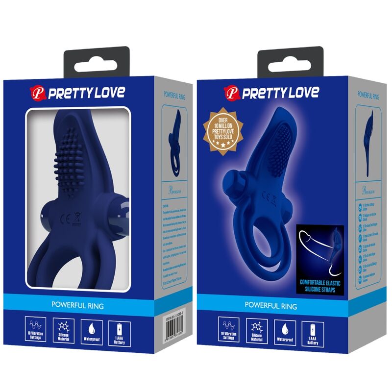 PRETTY LOVE - BRONSONOV DVOJNI PRSTAN Z VIBRACIJSKO MODRO BARVO
