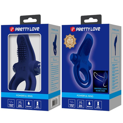 PRETTY LOVE - BRONSONOV DVOJNI PRSTAN Z VIBRACIJSKO MODRO BARVO