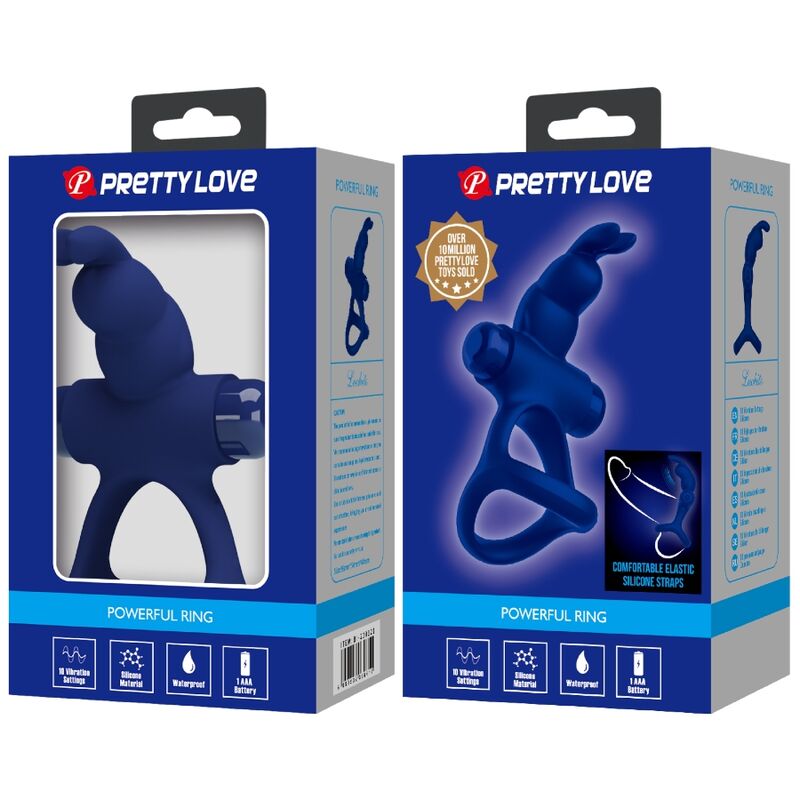 PRETTY LOVE - LUCHITO DVOJNI VIBRACIJSKI PRSTAN ZAJČEK MODRI