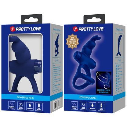 PRETTY LOVE - LUCHITO DVOJNI VIBRACIJSKI PRSTAN ZAJČEK MODRI