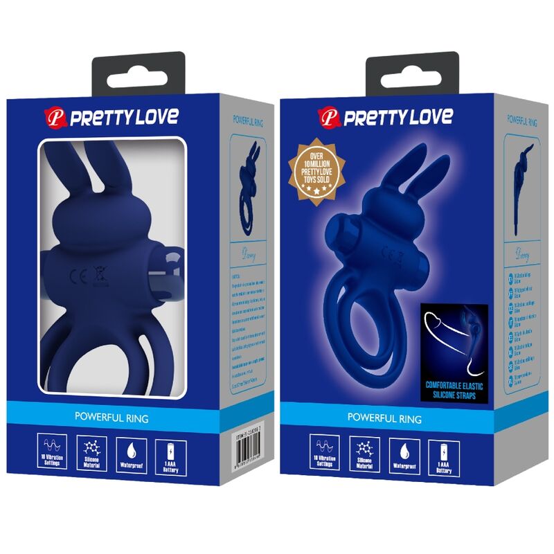 PRETTY LOVE - DAREY DVOJNI VIBRACIJSKI PRSTAN ZAJČEK MODRI