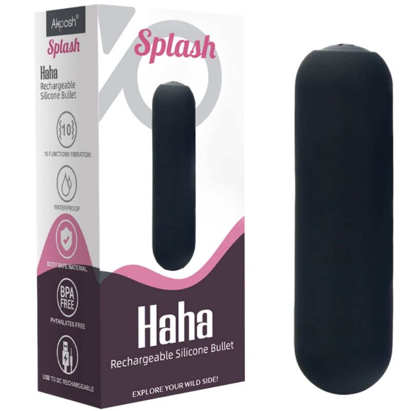 Bullet vibrator Splash - Haha, 75 x 19 cm, črna