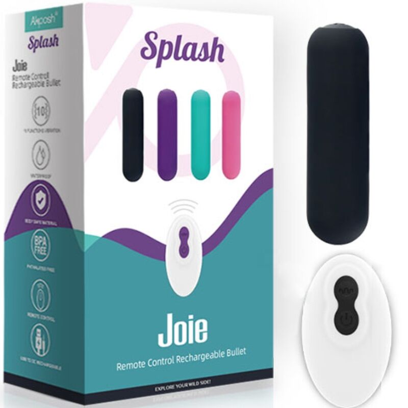 Bullet vibrator z daljincem Splash - Joie, 75 x 19 cm, črna