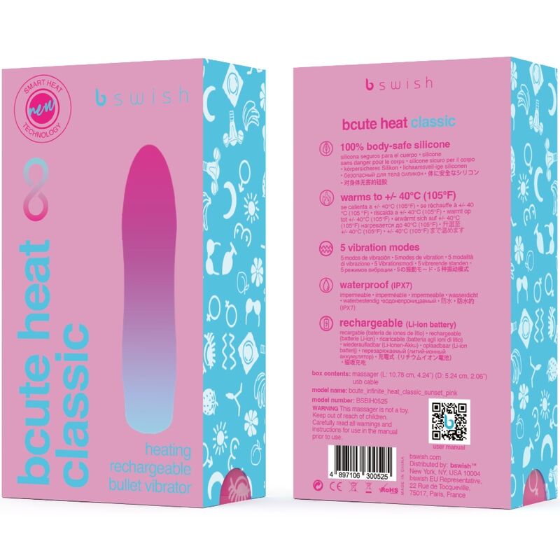 Bullet vibrator s funkcijo gretja B Swish - Bcute Heat Classic, roza