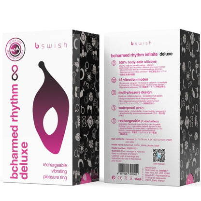 B SWISH - BCHARMED RHYTHM INFINITE DELUXE OBROČEK ZA PENIS 15 VIBRACIJ ČRNA