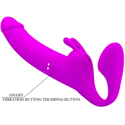 PRETTY LOVE - ZANINI STRAPLESS STRAP-ON 10 VIBRACIJ VIJOLIČNA