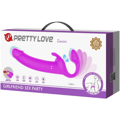 PRETTY LOVE - ZANINI STRAPLESS STRAP-ON 10 VIBRACIJ VIJOLIČNA