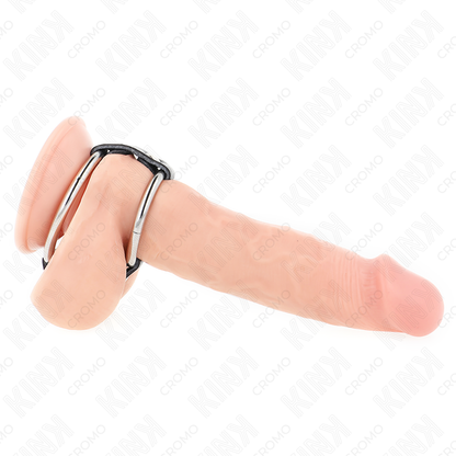 KINK - DVOJNI KOVINSKI OBROČEK ZA PENIS OD 3,8 CM DO 5 CM, POVEZAN Z USNJEM