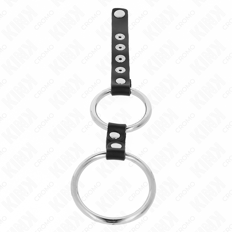 KINK - DVOJNI KOVINSKI OBROČEK ZA PENIS OD 3,8 CM DO 5 CM, POVEZAN Z USNJEM