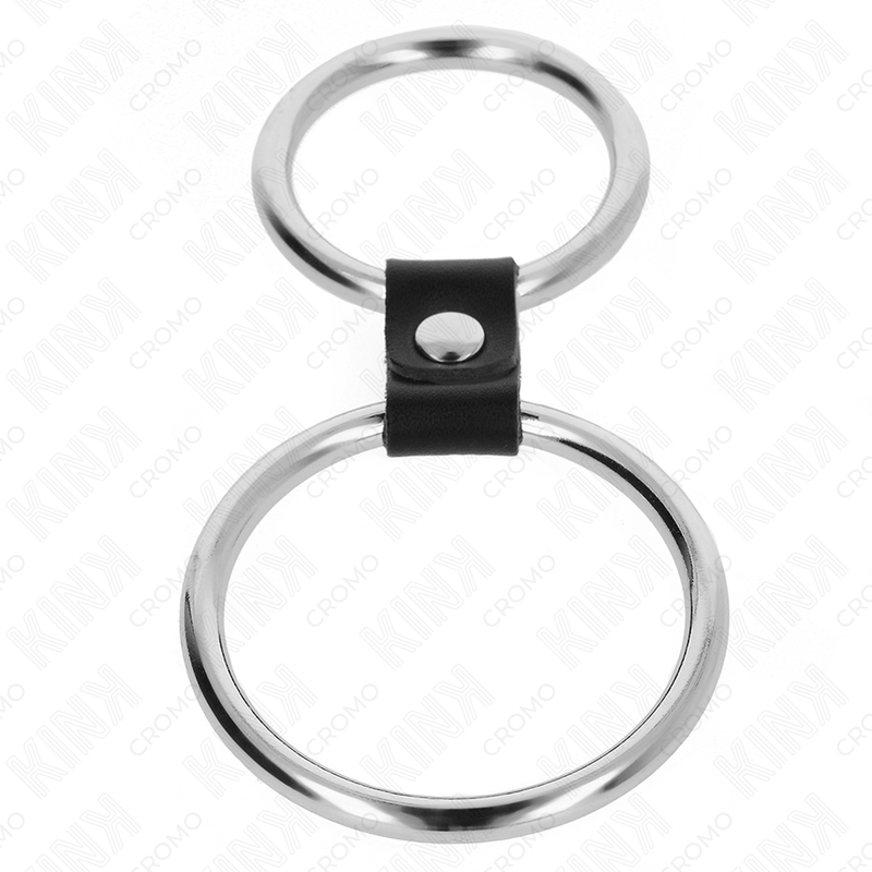 KINK - DVOJNI KOVINSKI OBROČEK ZA PENIS OD 3,7 CM DO 5 CM, POVEZAN Z USNJENIM TRAKOM MODEL 1