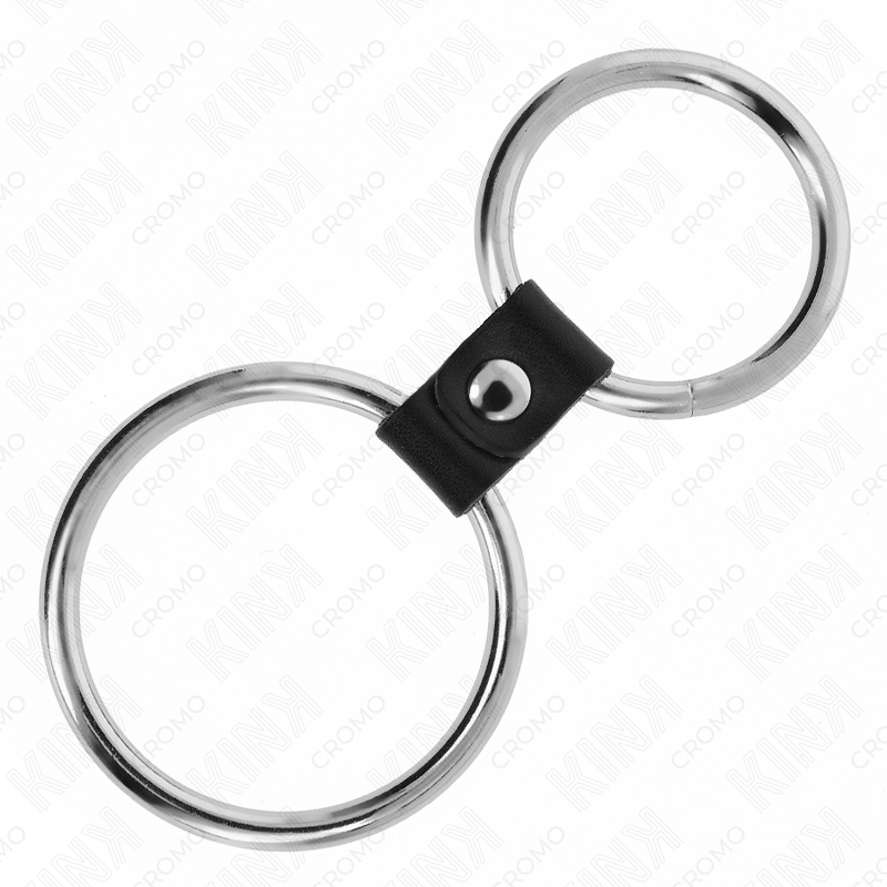 KINK - DVOJNI KOVINSKI OBROČEK ZA PENIS OD 3,7 CM DO 5 CM, POVEZAN Z USNJENIM TRAKOM MODEL 1