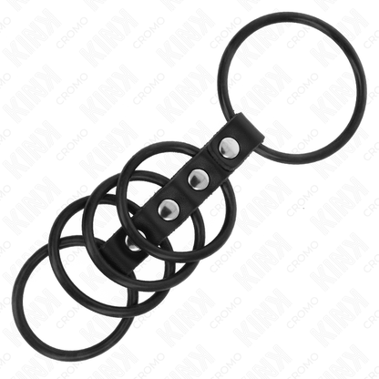 KINK - 5 SILIKONSKIH OBROČKOV ZA PENIS OD 3,8 CM DO 4,8 CM, POVEZANIH Z USNJEM