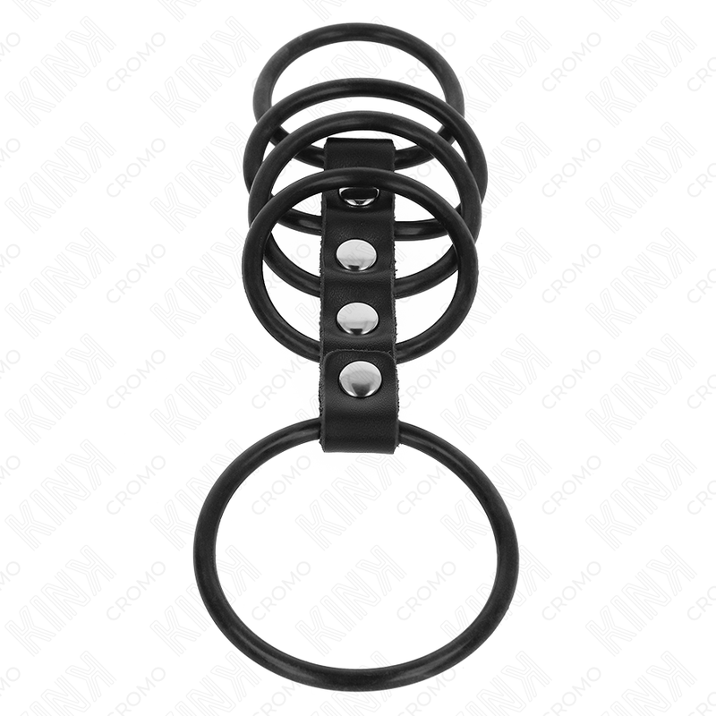 KINK - 5 SILIKONSKIH OBROČKOV ZA PENIS OD 3,8 CM DO 4,8 CM, POVEZANIH Z USNJEM