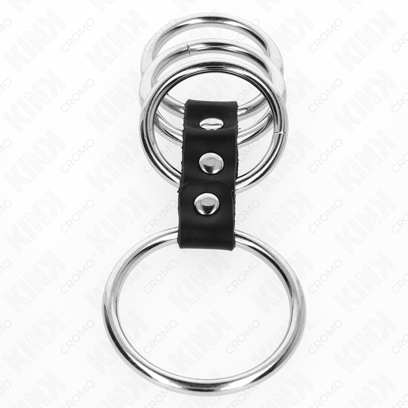 KINK - 4 KOVINSKI OBROČKI ZA PENIS OD 3,7 CM DO 5 CM, POVEZANI Z USNJEM