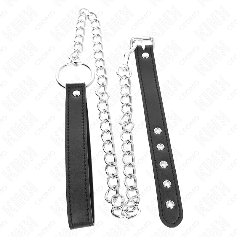 KINK - USNJEN OBROČEK ZA PENIS 21,5 X 2 CM S 60 CM KOVINSKO VERIŽICO IN USNJENIM PASOM