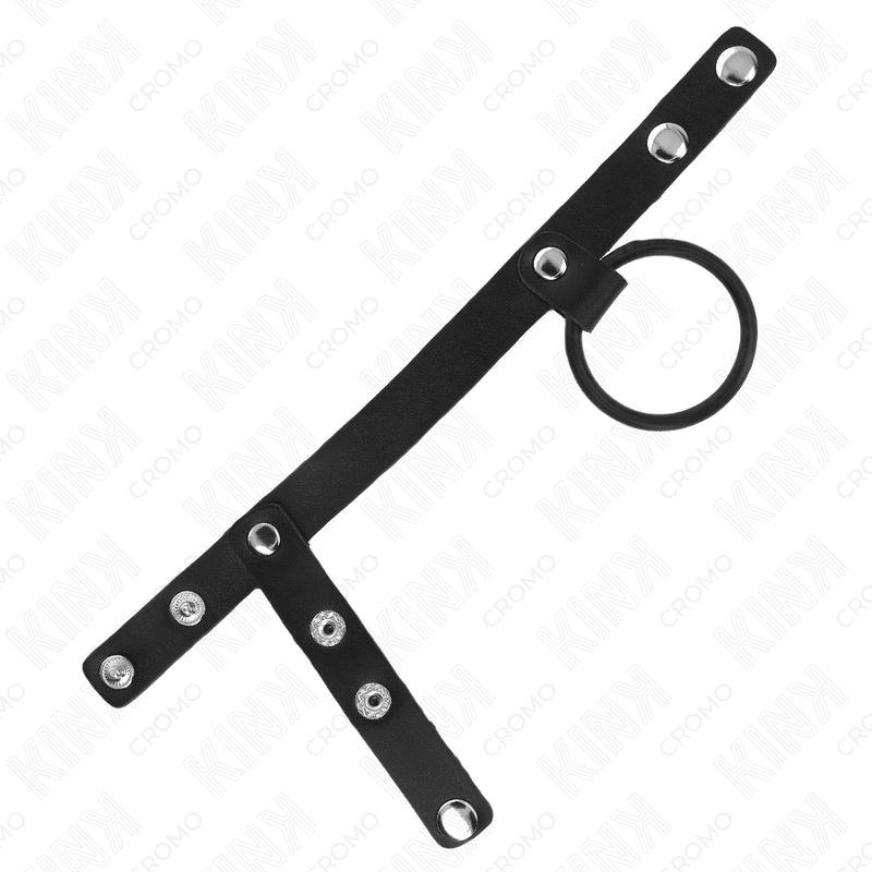 KINK - SILIKONSKI OBROČEK ZA PENIS 3,8 CM Z RAZDELILNIKOM KROGLIC IN USNJENIM PASOM 22 X 1,5 CM