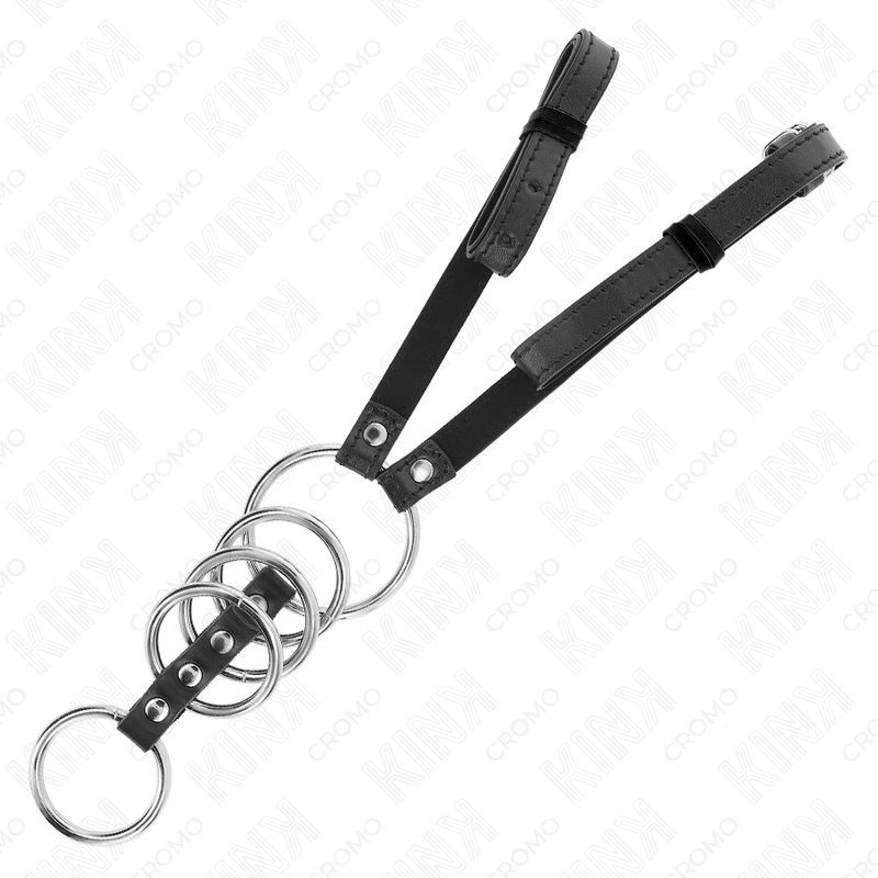 KINK - 5 OBROČKOV ZA PENIS OD 3,8 CM DO 5 CM KOVINSKI Z USNJENIM PASOM 112 CM