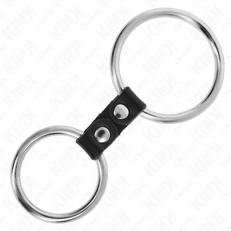 KINK - DVOJNI KOVINSKI OBROČEK ZA PENIS OD 3,7 CM DO 5 CM, POVEZAN Z USNJENIM TRAKOM MODEL 2