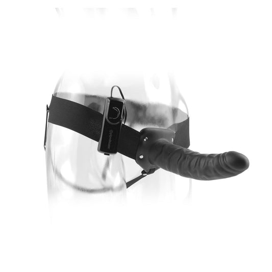 Vibracijski strap-on pas z votlim dildom Fetish Fantasy Black, 19 cm