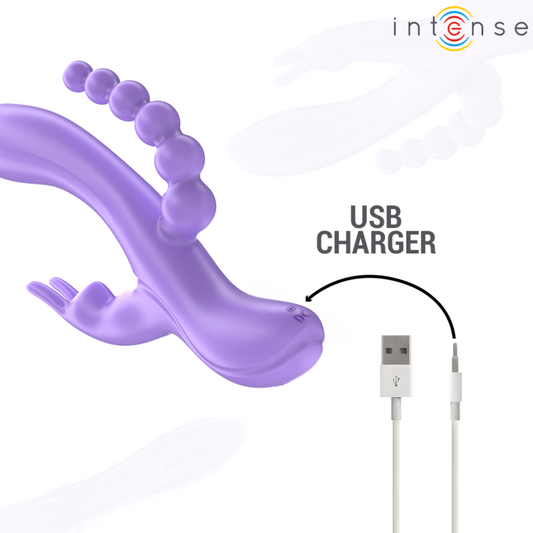 INTENZIVEN - MIKO TROJNI VIBRATOR ZAJEC & STIMULATOR & ANALNI 7 VIBRACIJ VIJOLIČNA