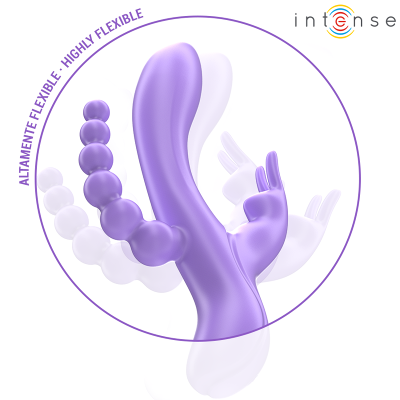 INTENZIVEN - MIKO TROJNI VIBRATOR ZAJEC & STIMULATOR & ANALNI 7 VIBRACIJ VIJOLIČNA