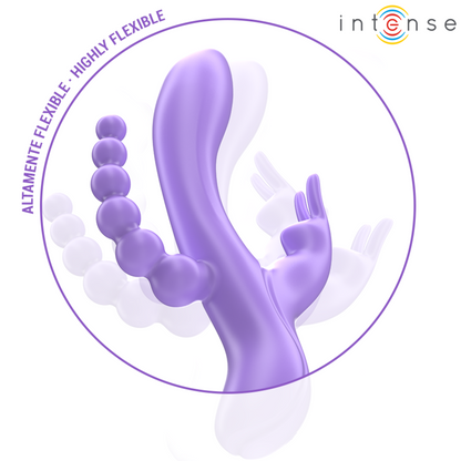 INTENZIVEN - MIKO TROJNI VIBRATOR ZAJEC & STIMULATOR & ANALNI 7 VIBRACIJ VIJOLIČNA