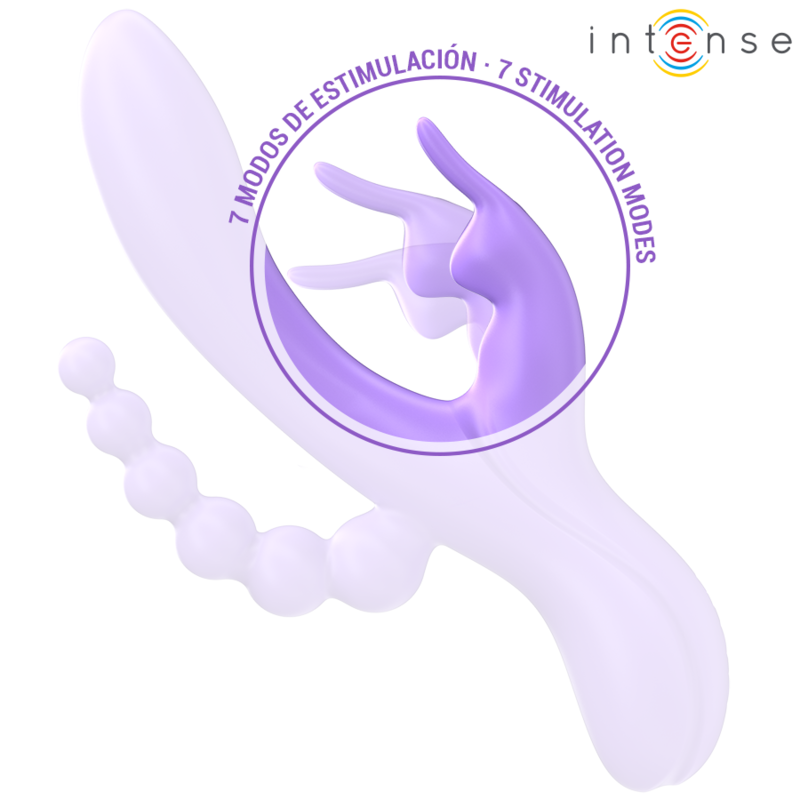 INTENZIVEN - MIKO TROJNI VIBRATOR ZAJEC & STIMULATOR & ANALNI 7 VIBRACIJ VIJOLIČNA
