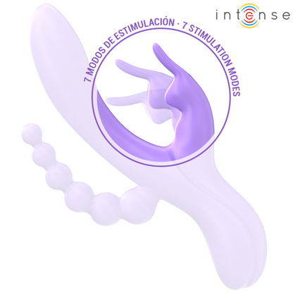 INTENZIVEN - MIKO TROJNI VIBRATOR ZAJEC & STIMULATOR & ANALNI 7 VIBRACIJ VIJOLIČNA