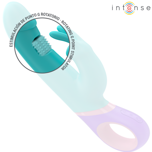 INTENZIVEN - ZAJČJI VIBRATOR MONICA Z VRTLJIVIM STIMULATORJEM G-TOČKE MODRE BARVE