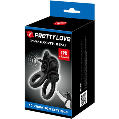 PRETTY LOVE - STRASTEN OBROČ DVOJNI VIBRACIJSKI OBROČ + STIMULATOR KLITORISA ČRN