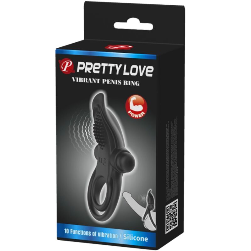 PRETTY LOVE - DVOJNI VIBRACIJSKI OBROČ + STIMULATOR KLITORISA 10 VIBRACIJ ČRNA
