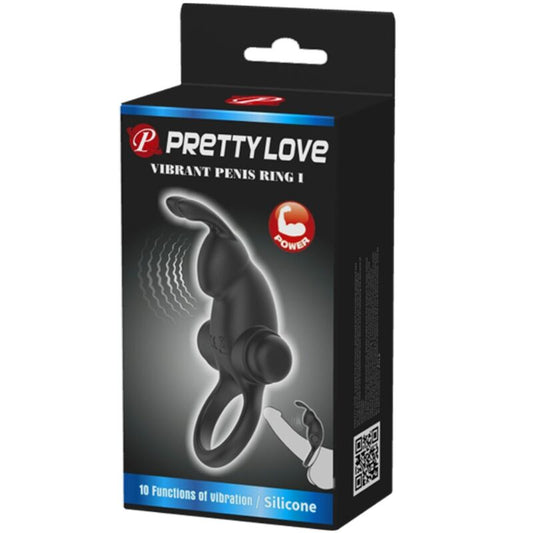 PRETTY LOVE - VIBRACIJSKI OBROČ + STIMULATOR KLITORISA ZAJCA 10 VIBRACIJ ČRNA