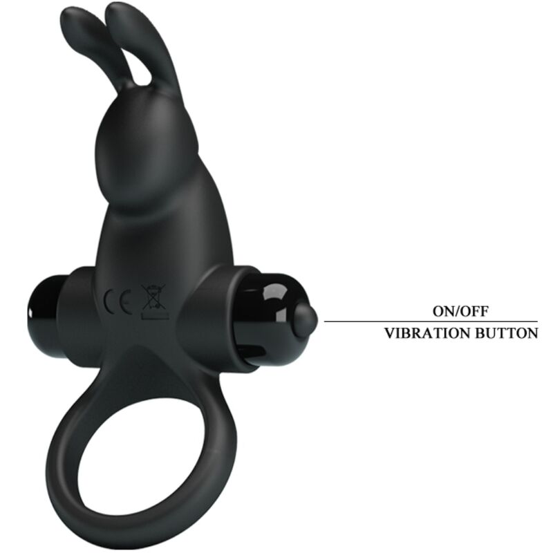 PRETTY LOVE - VIBRACIJSKI OBROČ + STIMULATOR KLITORISA ZAJCA 10 VIBRACIJ ČRNA