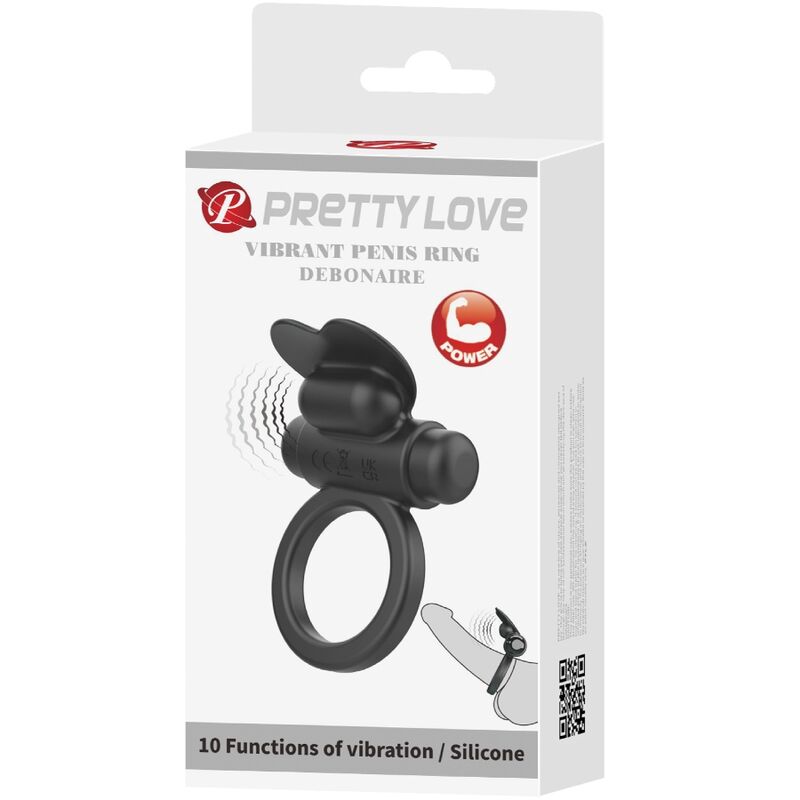 PRETTY LOVE - DEBONAIRE VIBRACIJSKI PRSTAN ZAJČEK 10 VIBRACIJ ČRNA