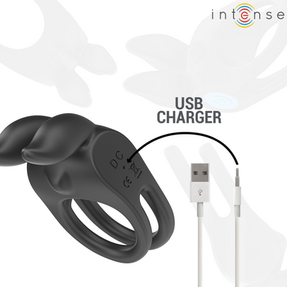 INTENZIVEN - SAM VIBRATOR DVOJNI OBROČ ZA PENIS 10 VIBRACIJ ČRNA