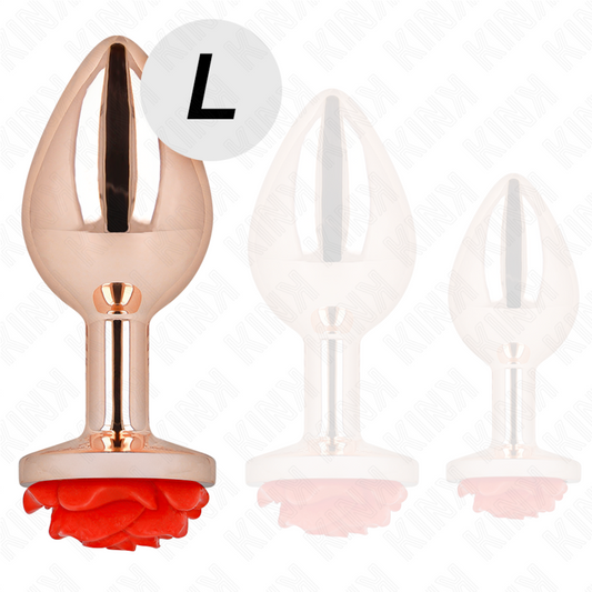Rose Gold analni čep z rdečo vrtnico Kink, L