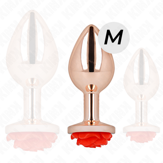 Rose Gold analni čep z rdečo vrtnico Kink, M