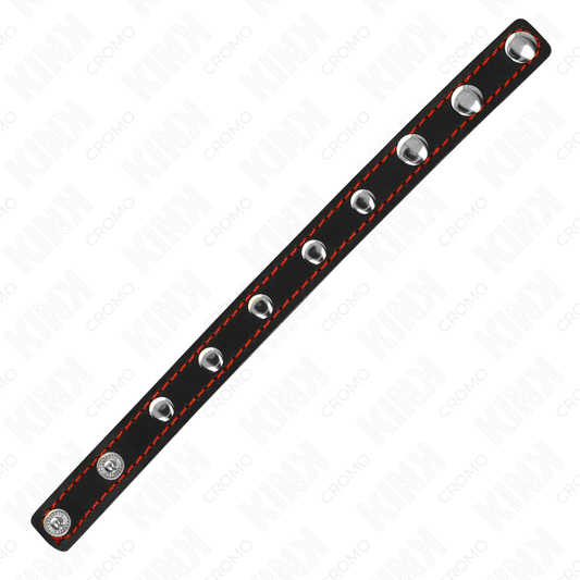 KINK - LEATHER PENIS RING WITH PRESSURE CLOSURE RED LINING 21 X 1.5 CM