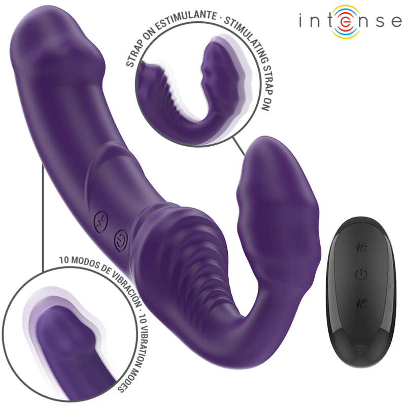 Vibracijski strapless strap-on dildo Intense Amy 20 cm, vijolična