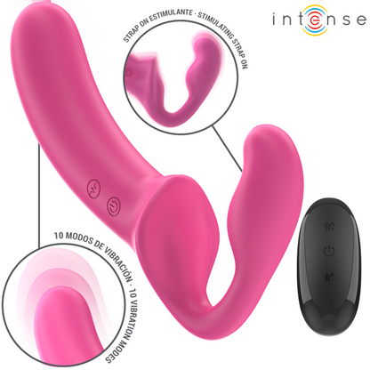 Vibracijski strapless strap-on dildo Intense Amy 20 cm, roza