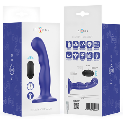 INTENSE - SHORTY VIBRATOR WITH SUCTION CUP BLUE REMOTE CONTROL