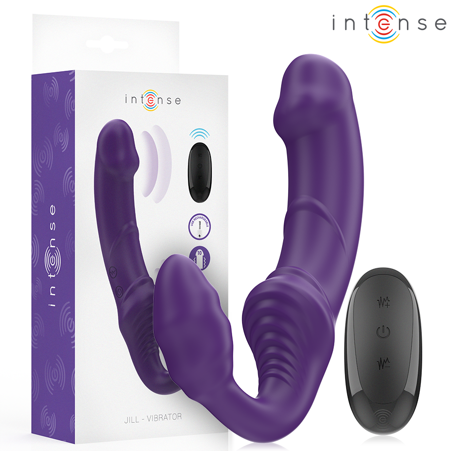 Vibracijski strapless strap-on dildo Intense Amy 20 cm, vijolična