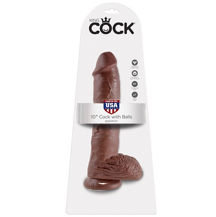 KING COCK - 10 DILDO RJAV Z JAJČKI 25,4 CM