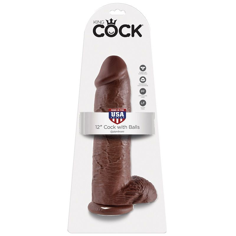 KING COCK - 12 DILDO RJAV Z JAJČKI 30,48 CM