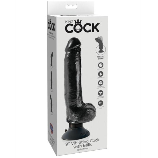 KRALJEVSKI KURAC - 23 CM VIBRACIJSKI KURAC Z JAJCI ČRN