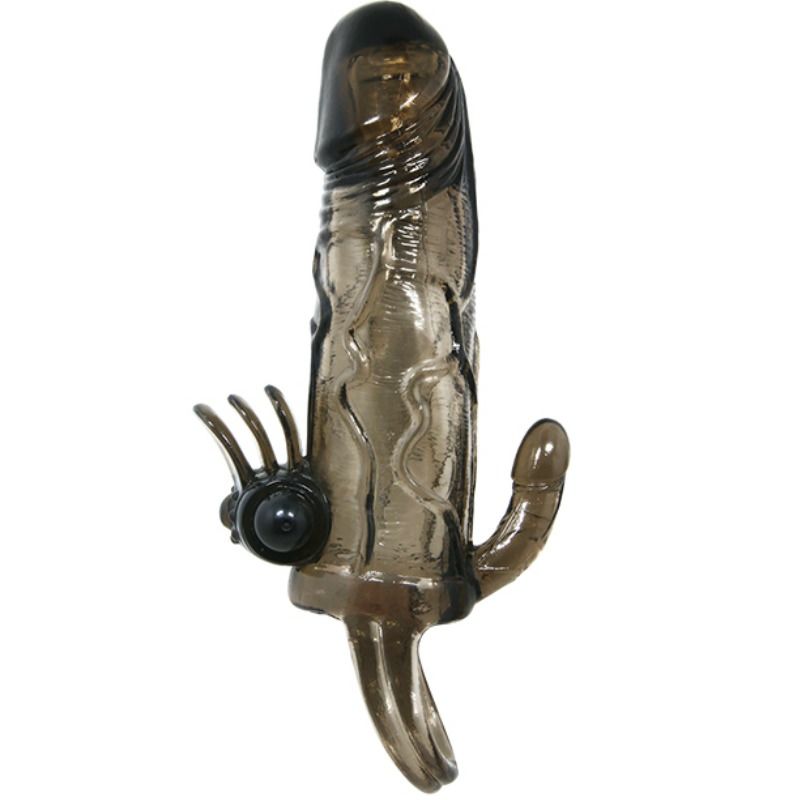 BAILE - BRAVE MAN POKROVČEK ZA PENIS S STIMULACIJO KLITORISA IN ANALNE STIMULACIJE DVOJNI BULLET ČRN 16,5 CM
