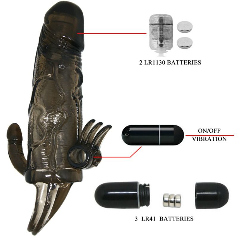 BAILE - BRAVE MAN POKROVČEK ZA PENIS S STIMULACIJO KLITORISA IN ANALNE STIMULACIJE DVOJNI BULLET ČRN 16,5 CM